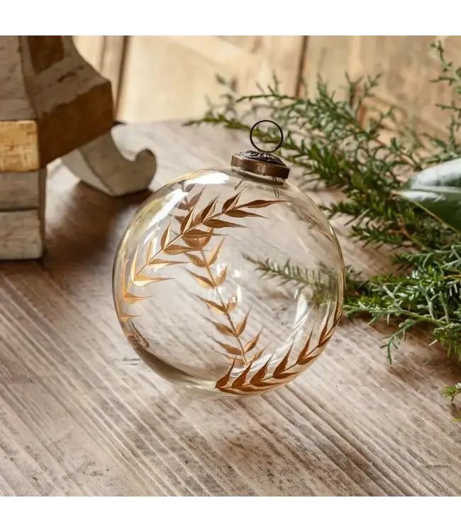 Golden Etched Laurel Glass 4" Ornament