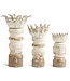 Distressed Whitewashed & Gold Wood Candleholders With Metal
