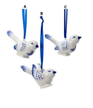 Porcelain Delft Blue Bird Ornaments - Sold Individually