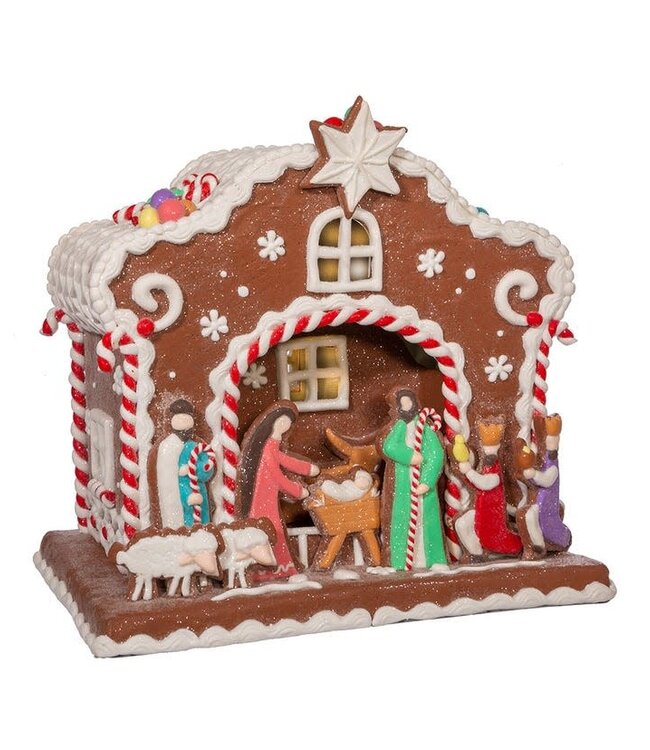 Battery-Operated Light Up Nativity Gingerbread House