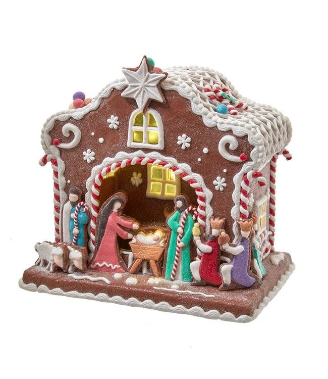 Battery-Operated Light Up Nativity Gingerbread House