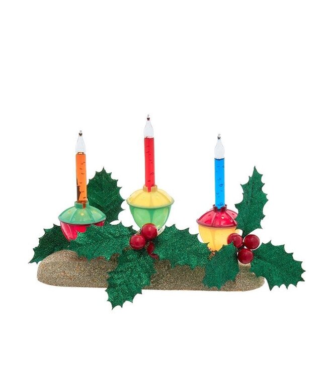 6.9" Holly Berry & Greenery With Gold Base Three Bubble Light Table Piece