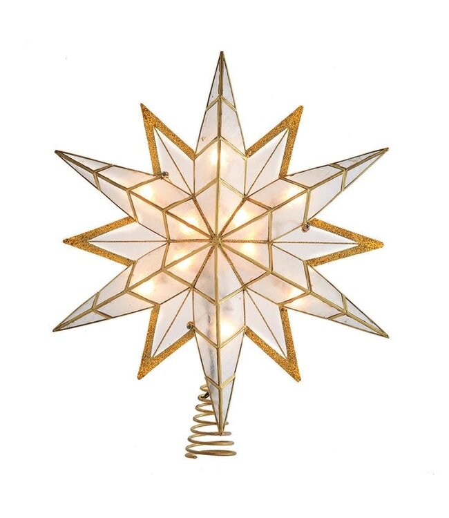 14" UL 10-Light Capiz Star With Gold Glitter Finish Tree Topper