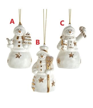 3.5" Gold and White Snowman Ornament - Sold Individually