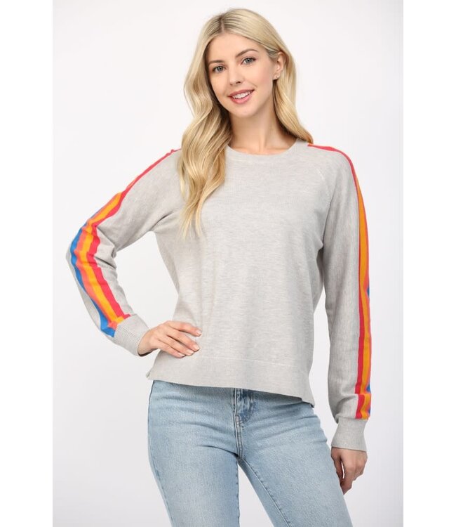 Alice Multicolor Stripe On Sleeve Crew Neck Sweater