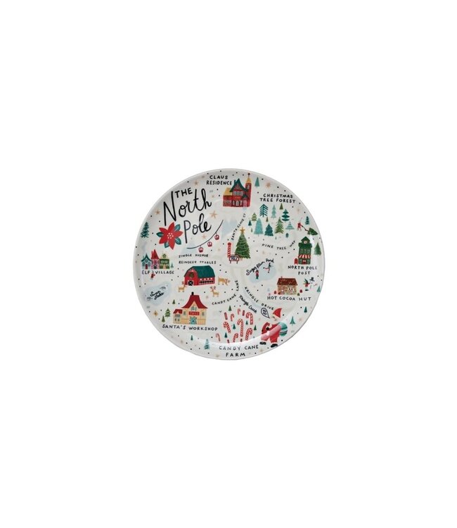 11" Round Stoneware Plate with North Pole Scene