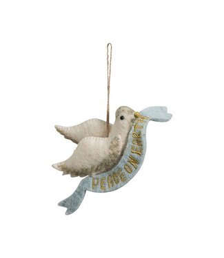 Handmade Wool Felt Dove Ornament with Embroidered Banner