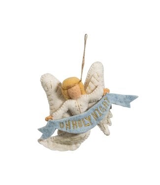 Handmade Wool Felt Angel Ornament with Embroidered Banner