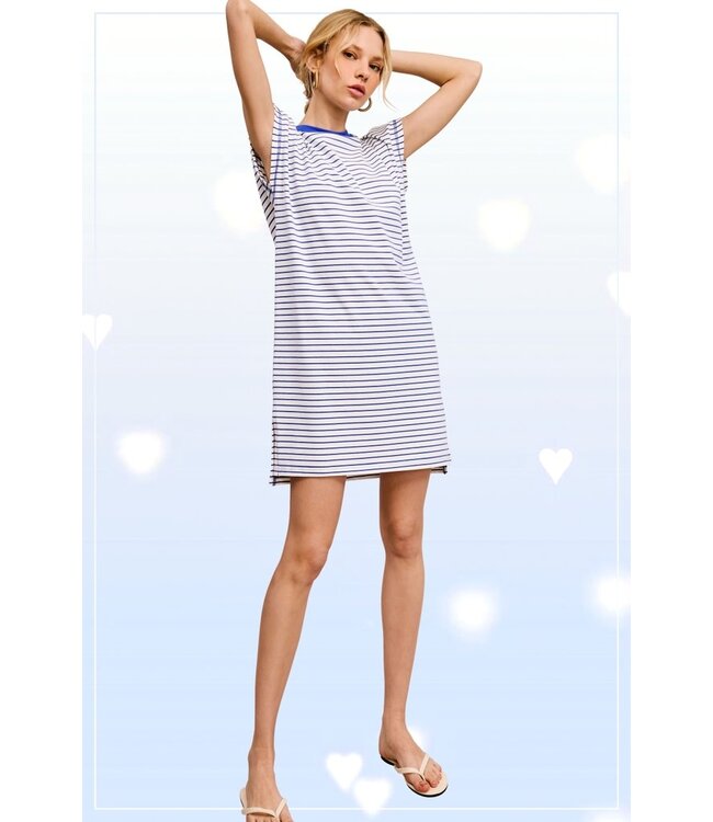 Uriel High Low Side Slit Striped T-Shirt Dress
