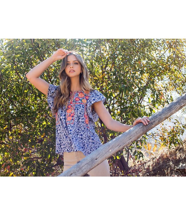 Ellie Print Embroidred Top