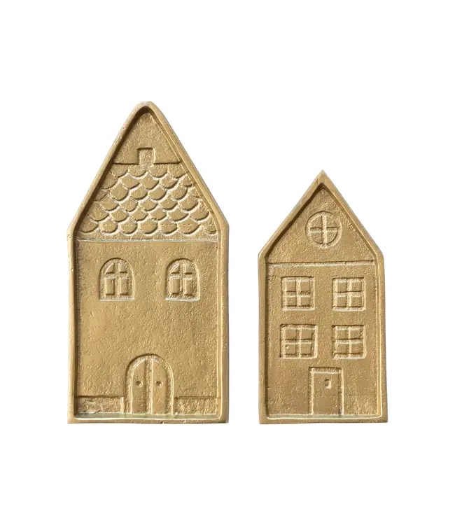 Debossed Cast Aluminum House Shaped Trays -  Gold Finish