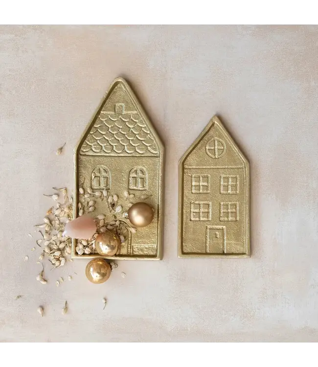 Debossed Cast Aluminum House Shaped Trays -  Gold Finish