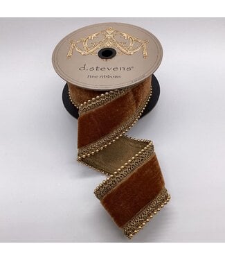 2.5" x 5yds Velvet Beaded Trim – Walnut/Antique Gold