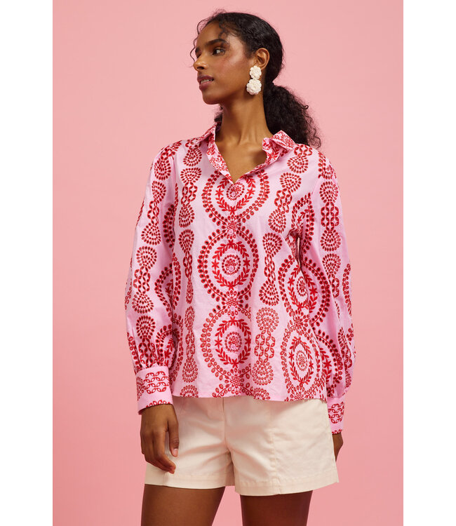 Naomi Eyelet Embroidered Long Sleeve Button Down Shirt