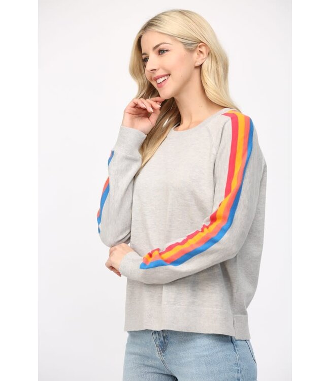 Alice Multicolor Stripe On Sleeve Crew Neck Sweater