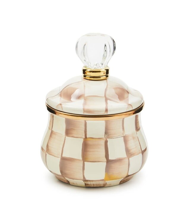 MACKENZIE CHILDS Mocha Check Lidded Sugar Bowl