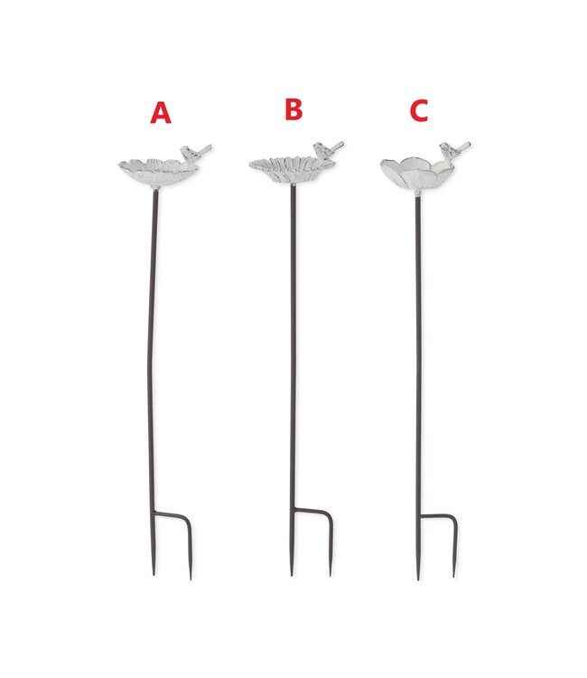 Whitewashed Metal Flower with Bird Decorative Garden Stake