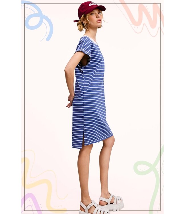 Uriel High Low Side Slit Striped T-Shirt Dress