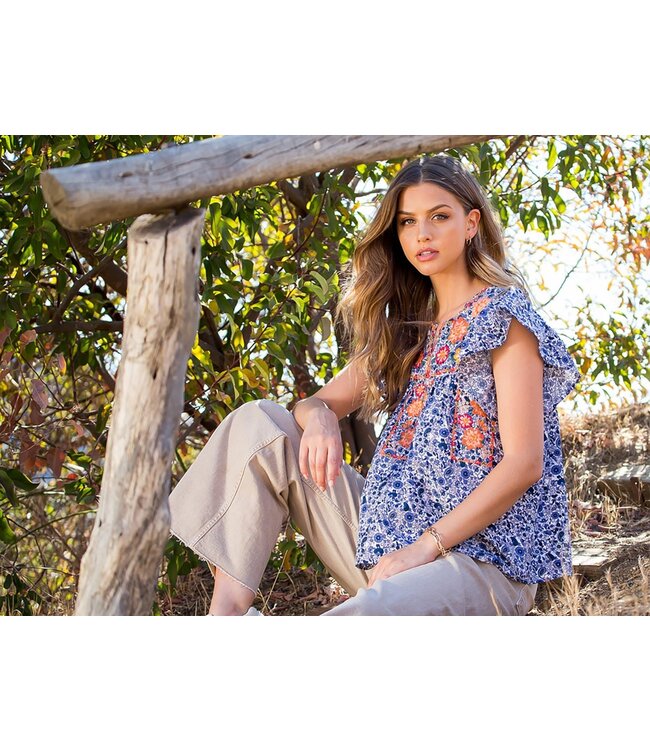 Ellie Print Embroidred Top