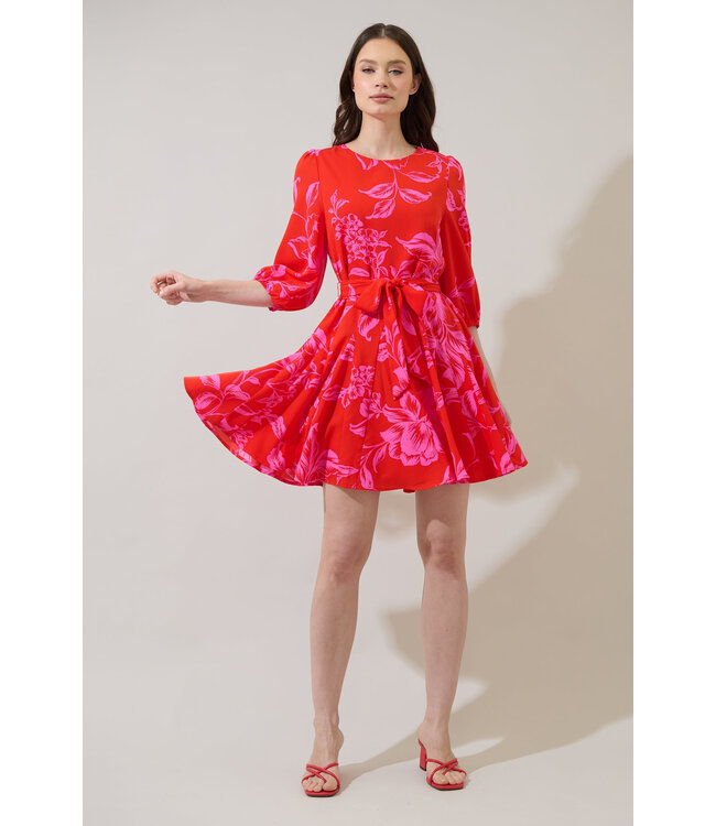 Darline Floral Collins Godet Mini Dress