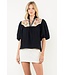 Gail Puff Sleeve Embroidery Detailed Neckline Top