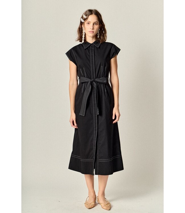 Tanya Contrast Stitch Shirt Midi Dress