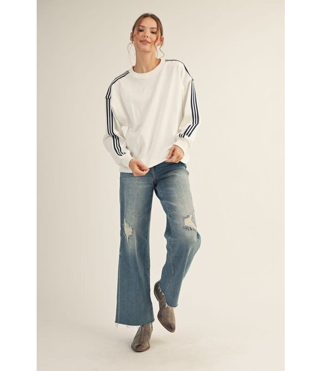 Lila Stripe Contrast Accent Comfy Sweatshirt