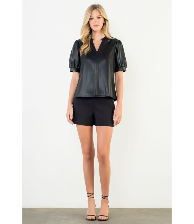 Karen Puff Sleeve Leather Top