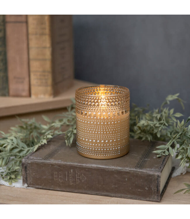 4" Champagne Dotted Glass 3D Flame Candle
