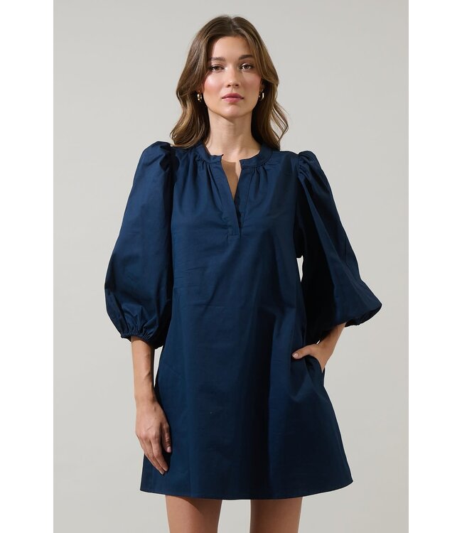 Victoria Shift Split Neck Mini Dress