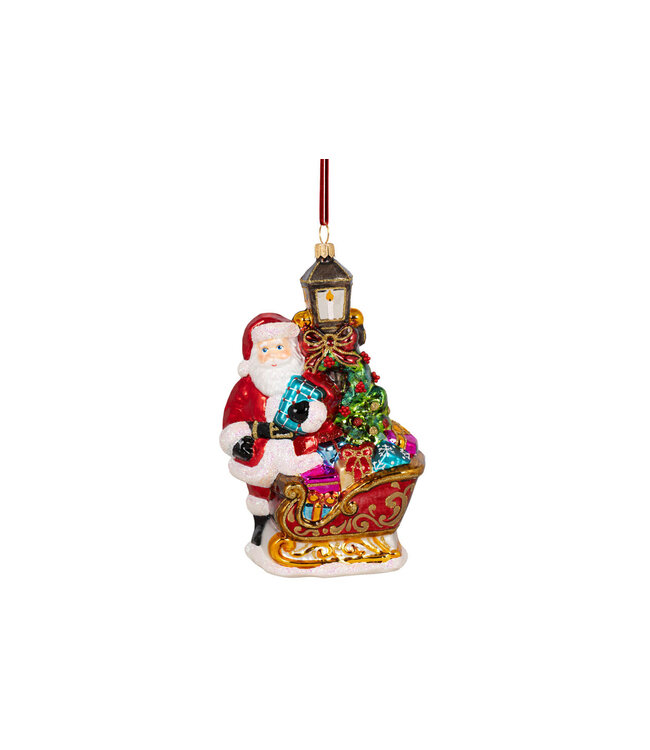 Santa with Sleigh and Lantern Ornament