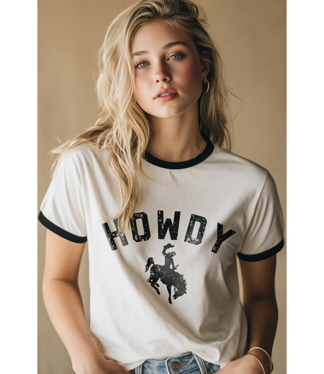 Howdy Cowboy Ringer Western Graphic Tee
