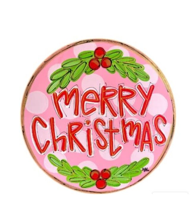Door Hanger - Merry Christmas with Pink Polka Dot Background