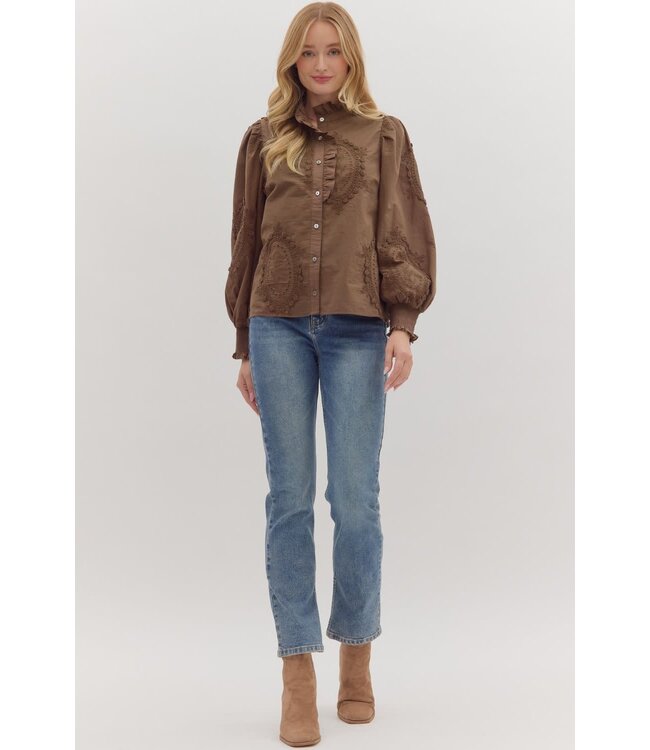 Avery Solid Long Sleeve Button Front Top