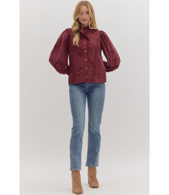 Avery Solid Long Sleeve Button Front Top