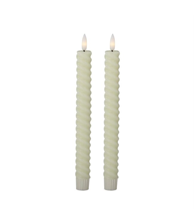 9.75 Inch Cream Spiral LED Taper Candles with Timer - Sold as Set