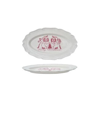 Stoneware Scalloped Platter with Staffordshire Dogs