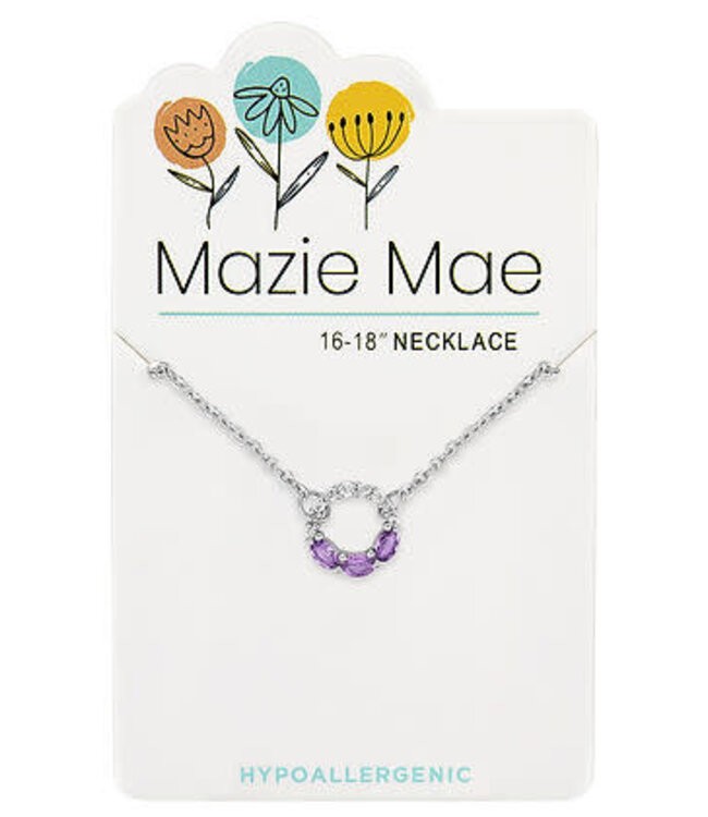 Silver Half CZ Half Tanzanite Open Circle Mazie Mae Necklace