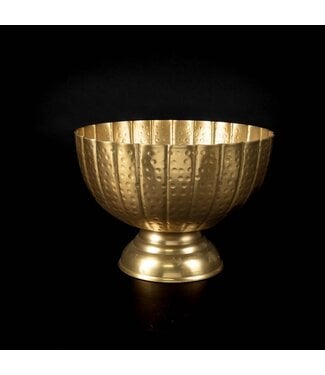 12" Gold Hammered Grooved Pedestal Bowl