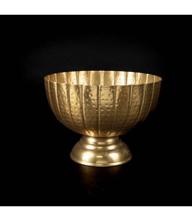 12" Gold Hammered Grooved Pedestal Bowl