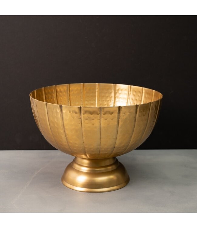12" Gold Hammered Grooved Pedestal Bowl