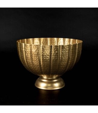 14" Gold Hammered Grooved Pedestal Bowl