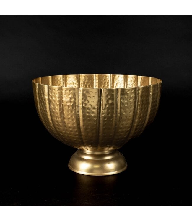 14" Gold Hammered Grooved Pedestal Bowl