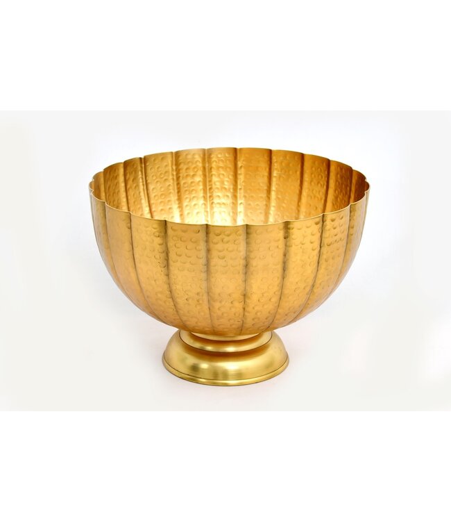 14" Gold Hammered Grooved Pedestal Bowl
