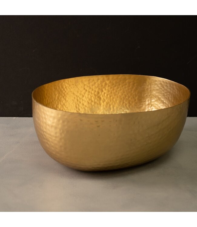 Gold Aluminum Hammered Oval Bowl