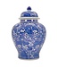 12" Blue & White Floral Crane Chinoiserie Ceramic Ginger Jar