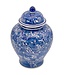 12" Blue & White Floral Crane Chinoiserie Ceramic Ginger Jar