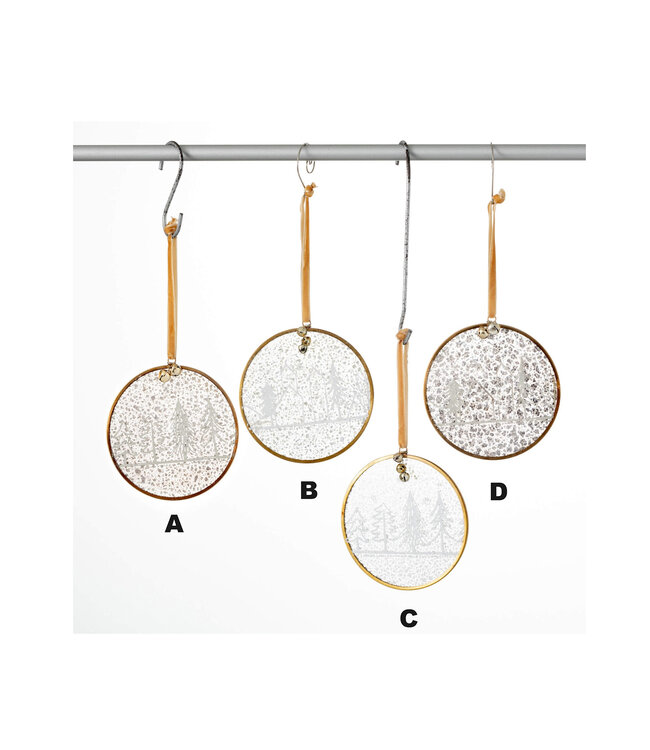 Glass Tree Disc Ornament Set of 4