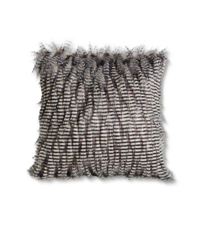 16 Inch Square Gray Three Tone Faux Fur Pillow