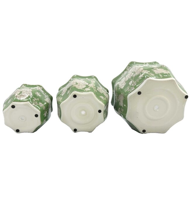 Ceramic Chinoiserie Planter Pot Green & White - Sold Individually